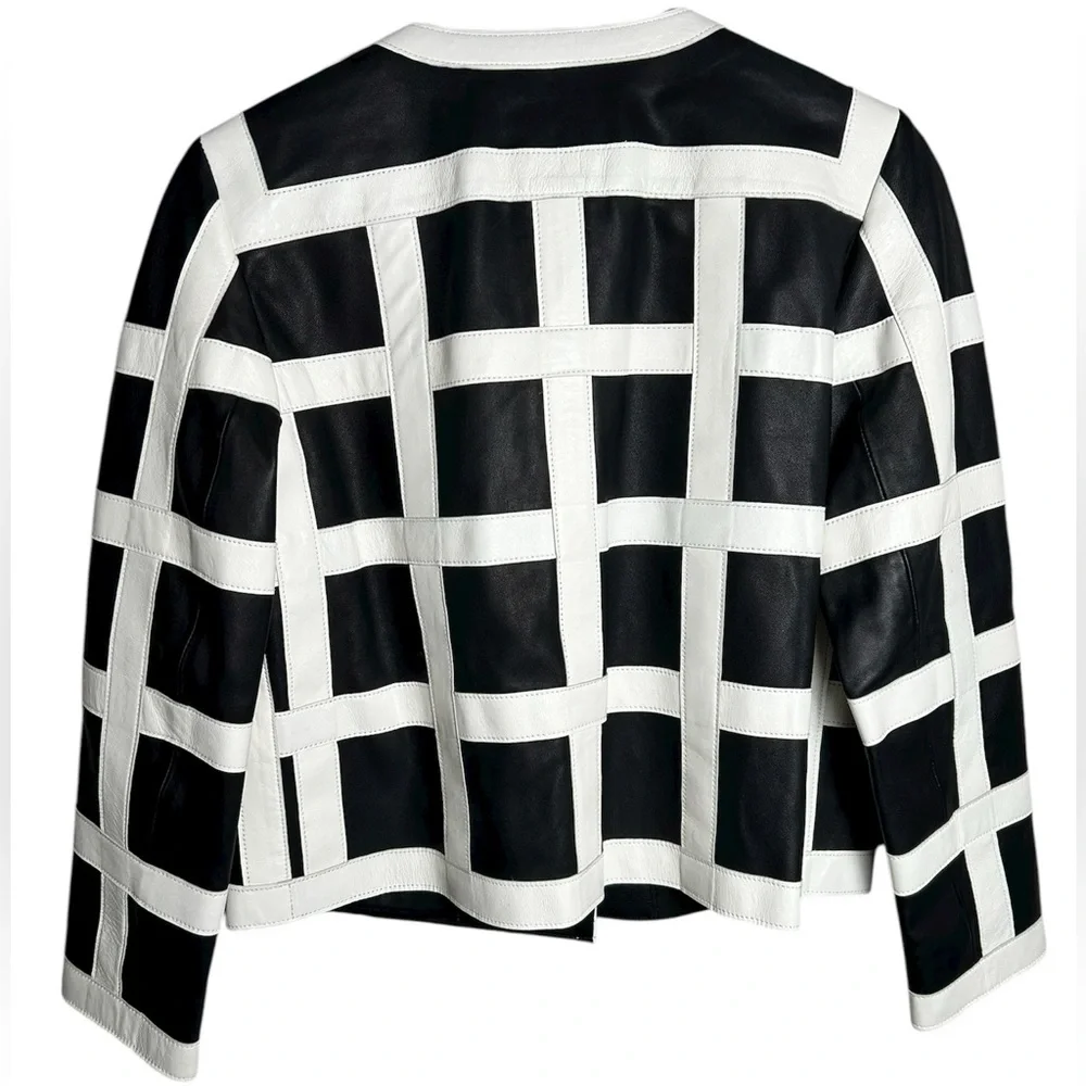 Carlisle Genuine Leather Highrise Jacket Size 6 Black White - Picture 5 of 6